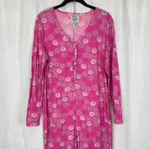 Mentally Exhausted Women’s Hot Pink Lips Onesie Pajamas sz XL